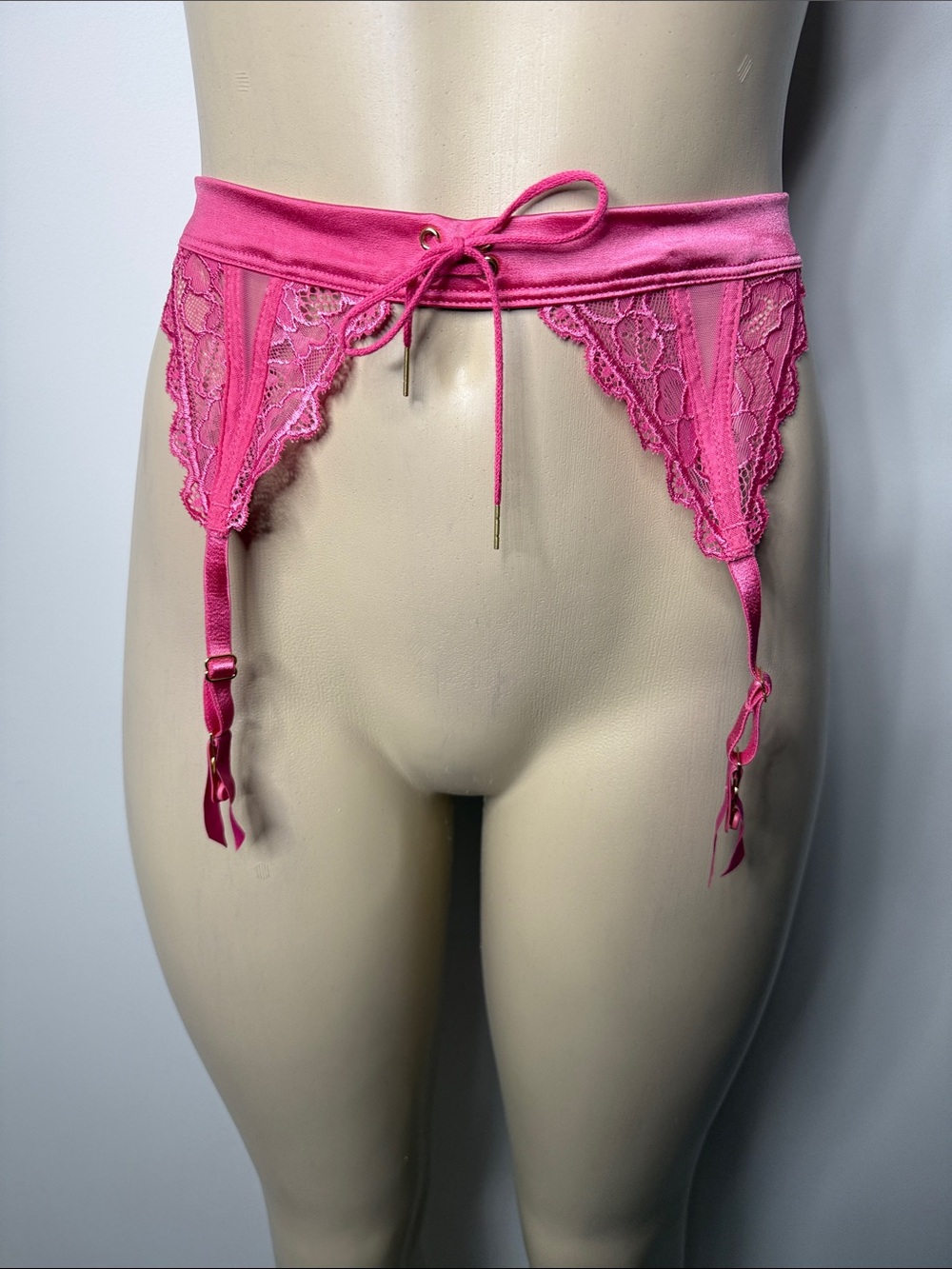 Victoria's Secret Hot Pink Lace Garter Belt with Tie Front